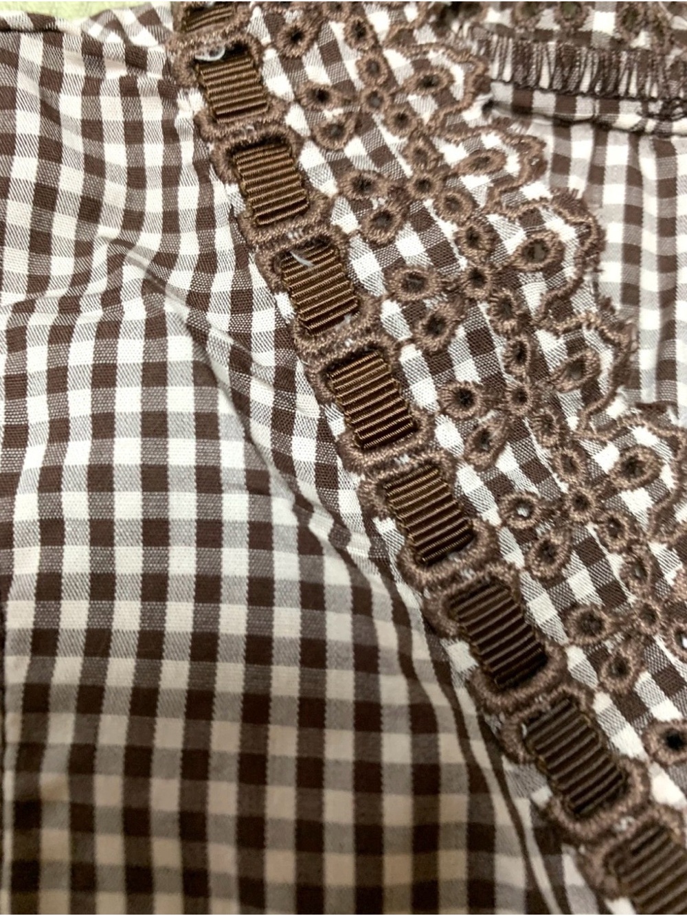 NWT Caroline Constas Brown Gingham Lace Trim Crop Top Maxi Skirt Set Small S - Picture 12 of 16